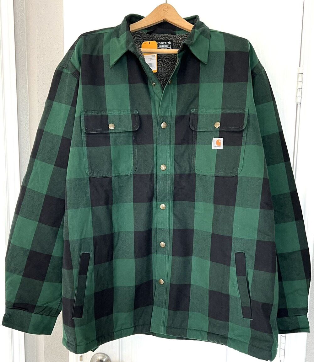 Carhartt Relaxed Fit Heavyweight Flannel Sherpa Lined Shirt Jacket 3XL IRREGULAR